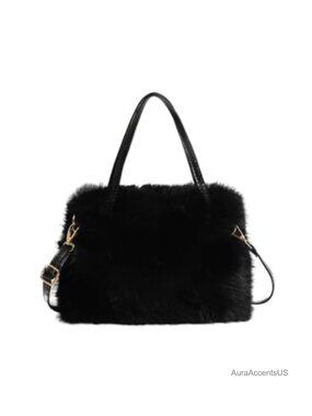 Faux Fox Fur Tote Bag Mini Furry Top Handle Plush Shoulder Crossbody Handbag